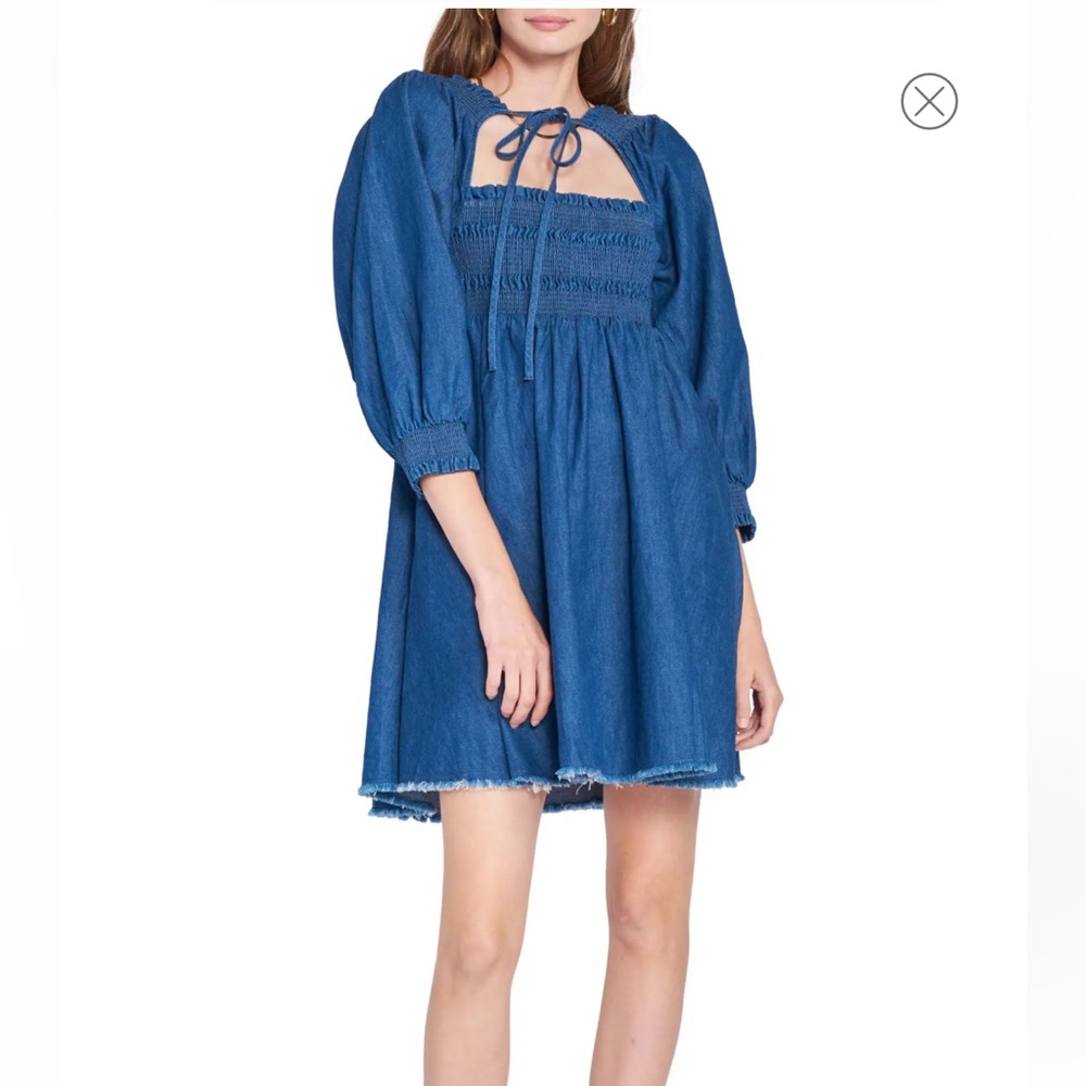 Free People Denim Square Neck Mini Dress - XS